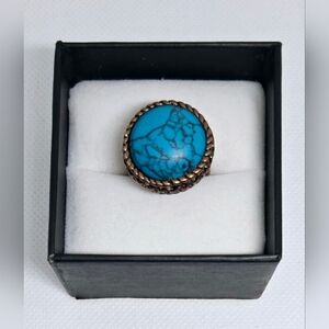 Turquoise Copper Statement Ring Boho Oval Stone Women’s Jewelry